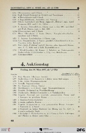 4. Auktionstag Freitag, den 19. März 1937, ab ½ 3 Uhr (Nr. 1276-1700)
