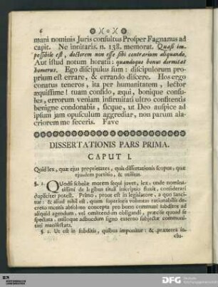 Caput I. Quid lex, quæ ejus proprietates, quis dissertationis scopus, quæ ejusdem partitio, & utilitas.