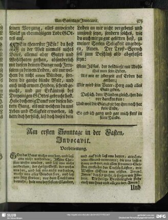Am ersten Sonntage in der Fasten, Invocavit