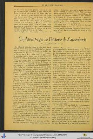Quelques pages de l'histoire de Lautenbach.