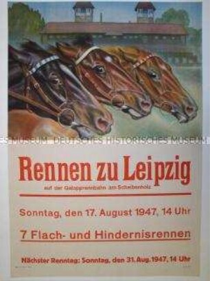 Maueranschlag mit Ankündigung eines Pferderenntages in Leipzig