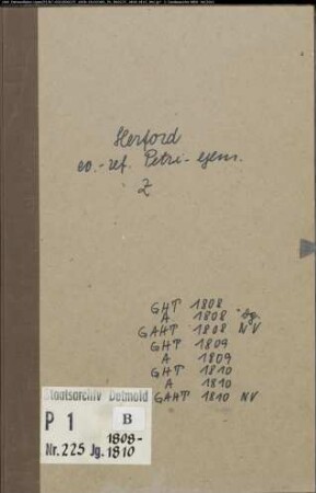 Zivilstandsregister der evangelisch-reformierten Petri-Gemeinde Herford, Kreis Herford (GAHT 1808-1810). (Gemeinde: Evangelisch-reformierte Petri-Gemeinde Herford)