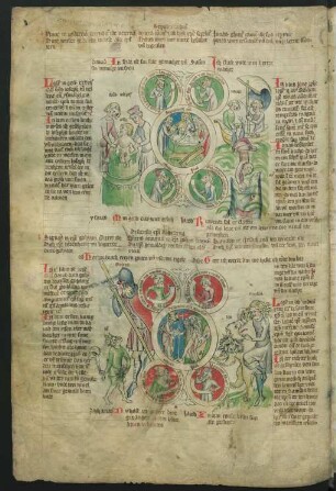 Bild oben: Joseph wird in den Brunnen geworfen - Grablegung - Jona wird ins Meer geworfen / Bild unten: David tötet Goliath - Christi Descensus - Simson tötet den Löwen