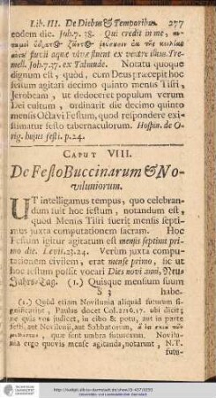CAP. VIII. De Festo Buccinarum & Noviluniorum.