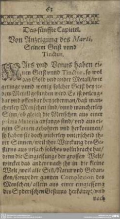 Das fünffte Capittel. Von Anzeigung des Marti, Seinem Geist unnd Tinctur.