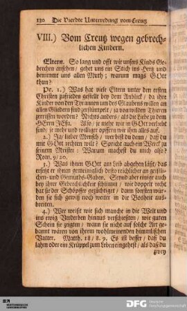 VIII.) Vom Creutz wegen gebrechlichen Kindern.