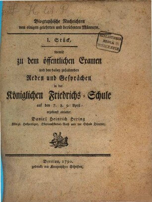 Biographische Nachrichten von einigen gelehrten und berühmten Männern. 1. 1790