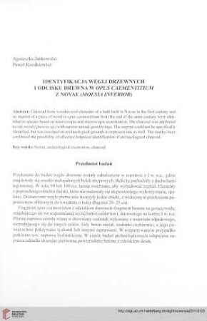 22: Identyfikacja węgli drzewnych i odcisku drewna w opus caementitium z Novae (Moesia Inferior)