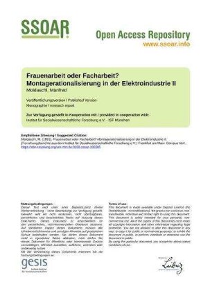 Frauenarbeit oder Facharbeit? Montagerationalisierung in der Elektroindustrie II