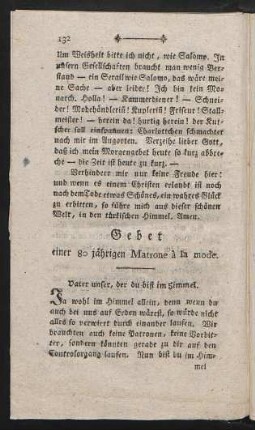 Gebet einer 80 jährigen Matrone a la mode.