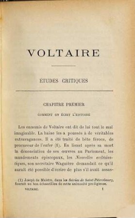 Voltaire : Études crit. L'homme, l'écrivain, le crit., l'historien, le courtisan, le patriote, Voltaire et la révolution