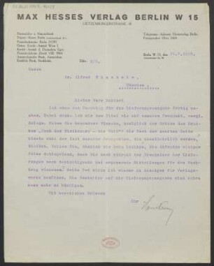 Brief an Alfred Einstein : 31.07.1925