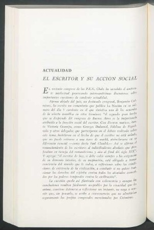 El escritor y su acción social : Actualidad