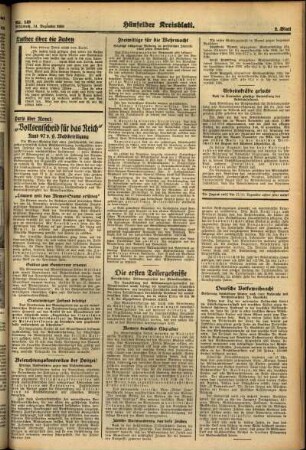 Zweite Ausgabe vom Mittwoch, den 14. Dezember 1938.