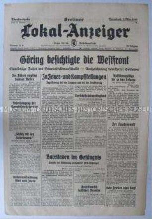 Tageszeitung "Berliner Lokal-Anzeiger" u.a. über den Besuch von Göring an der Westfront