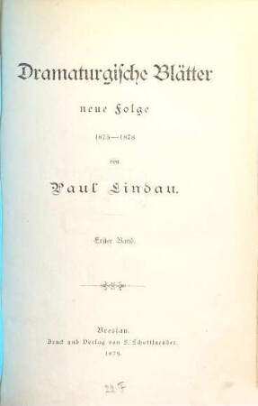 Dramaturgische Blätter : Neue Folge ; 1875-1878. 1