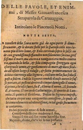 Le Notti Di M. Gio. Francesco Straparola da Carauaggio : Nelle Qvali Si Contengono le Fauole, con i loro Enimmi da dieci donne, & da duo giouani raccontate, 2
