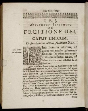 Caput Unicum. De fine hominis ultimo, fruitione Dei.