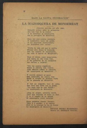 La mazorquera de Monserrat : (Canción porteña del año 1840)