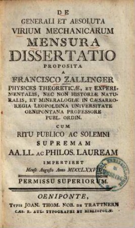 De generali et absoluta virium mechanicarum mensura dissertatio