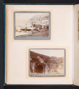 Fotoalbum einer Italienreise von Vendig bis Neapel : Albumseite 34 mit zwei Fotografien von Capri (Fischerboote) und Pompeji