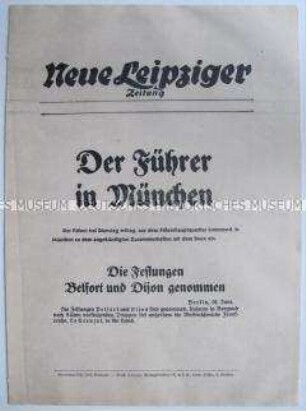 Extrablatt der "Neuen Leipziger Zeitung" zum Eintreffen Hitlers in München