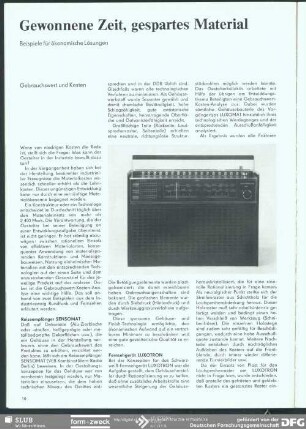 Gewonnene Zeit, gespartes Material : Ökonomie und Formgestaltung