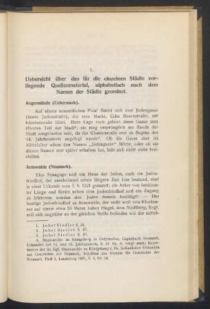 1. Uebersicht über das für die einzelnen Städte vorliegende Quellenmaterial