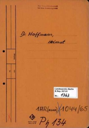 Personenheft Dr. Helmut Hoffmann (*05.11.1910), Chemiker und SS-Sturmbannführer