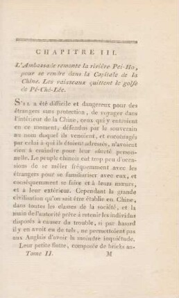 Chapitre III. L'ambassade remonte la rivi`ere Pei-Ho, pour se rendre dans la Capitale de la Chine. Les ...