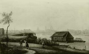 Schiffsmühle an der Elbe bei Dresden-Neustadt mit Blick auf Dresden-Altstadt