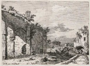 Italienische Idealveduten, VIII: Landschaft mit Ruine eines arkadenartigen Baus (Ruine eines Aquäduktes)