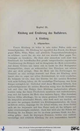 IX. Kleidung und Ernährung des Radfahrers.