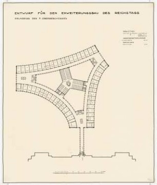 Erweiterung des Reichstags und Neugestaltung des Platzes der Republik, Berlin-Tiergarten Bibliothek: Grundriss 5.OG