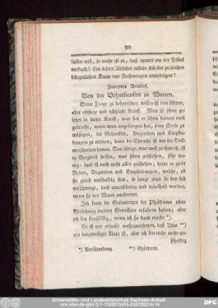 Zweyter Artikel. Von der Behutsamkeit in Worten.