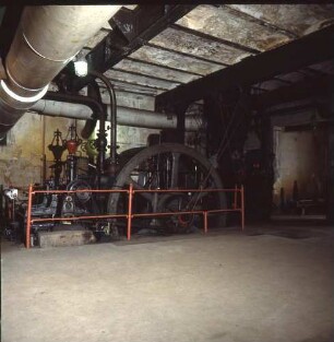 Uebigau-Wahrenbrück-Domsdorf. Brikettfabrik Louise (1882/1991 Kohleabbau; seit 1992 Technisches Denkmal). Pressenhaus. Brikettpresse (1893) mit Dampfantrieb