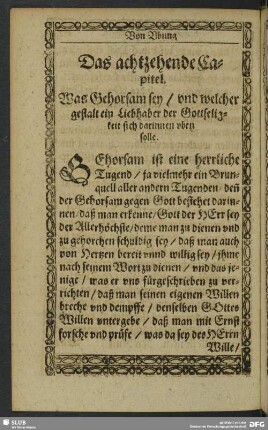 Das achtzehende Capitel. Was Gehorsam sey, und welcher gestalt ein Liebhaber der Gottseligkeit sich darinnen uben solle