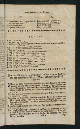 Bey der Verlegerin gegenwärtige Iurisprudentiae forensis sind auch nachstehende Bücher in Menge und um billigen Preiß zu haben