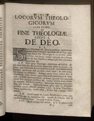 Locorum Theologicorum Pars Prima De Fine Theologiæ
