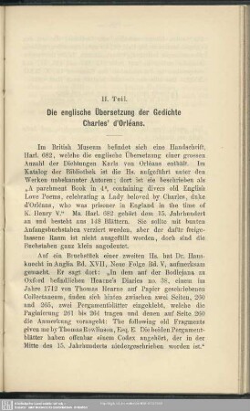 II. Teil. Die englische Übersetzung der Gedichte Charles´ d´Oréans