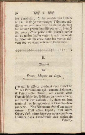 II. Travail des Francs-Macons en Loge.