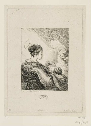 Sitzende Madonna mit Kind nach rechts gedreht