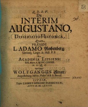 De interim Augustano, dissertatio historica