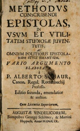 Alberti Schaur Methodus conscribendi epistolas