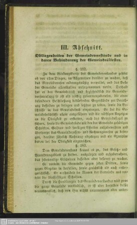 III. Abschnitt. Obliegenheiten der Gemeindevorstände und in deren Behinderung der Gemeindeältesten