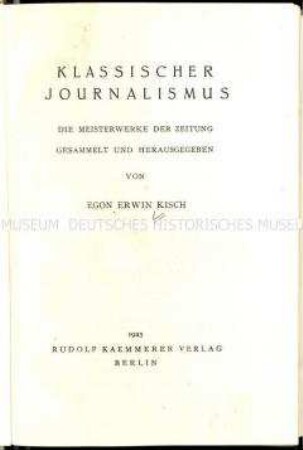 Anthologie über den klassischen Journalismus