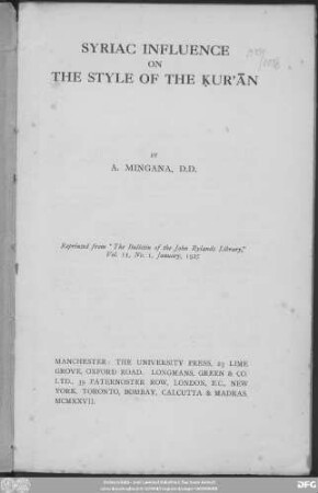 Syriac influence of the style of the Ḳurʾān