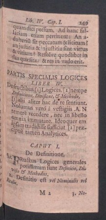 Partis Specialis Logices Liber IV.: De fructibus Logices, nempe