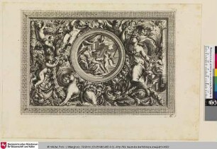 [Dekoration mit Mars und Apollon in einer runden Kartusche im Zentrum; Projet alternatif de panneaux avec au centre, dans un rond, des amours présentant un miroir à Mars ou Apollon]