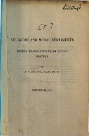 Religious and moral sentiments : freely translated from Indian writers